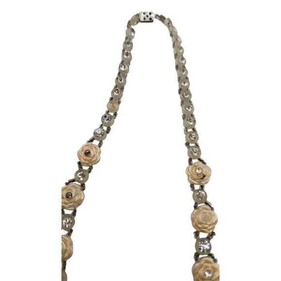 Art Deco Beaded Glass & Celluloid Flower Necklace (A8101) - Picture 3 of 5